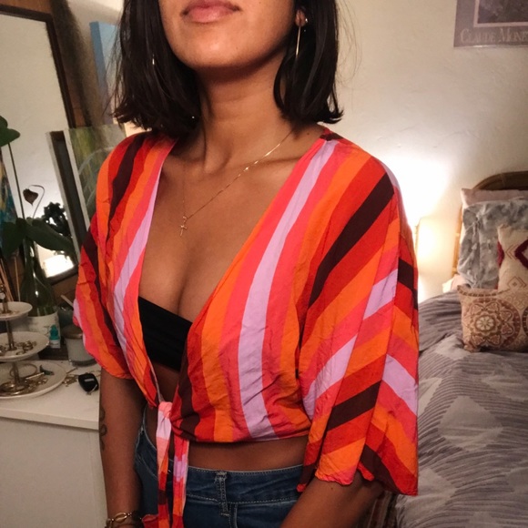 Tops - Colorful stripe tie top